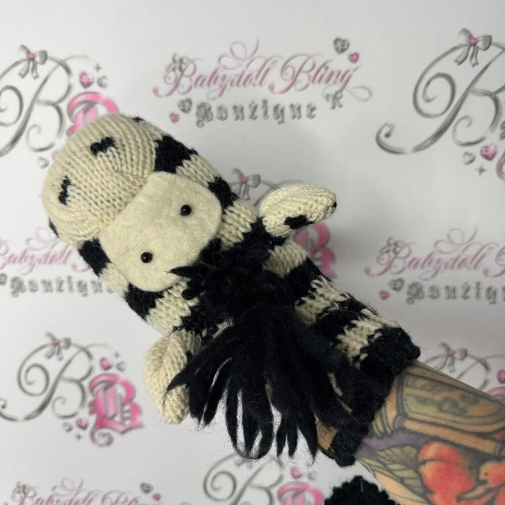 Delux mittens zebra wool thick warm animal puppet style cute winter gloves y2k